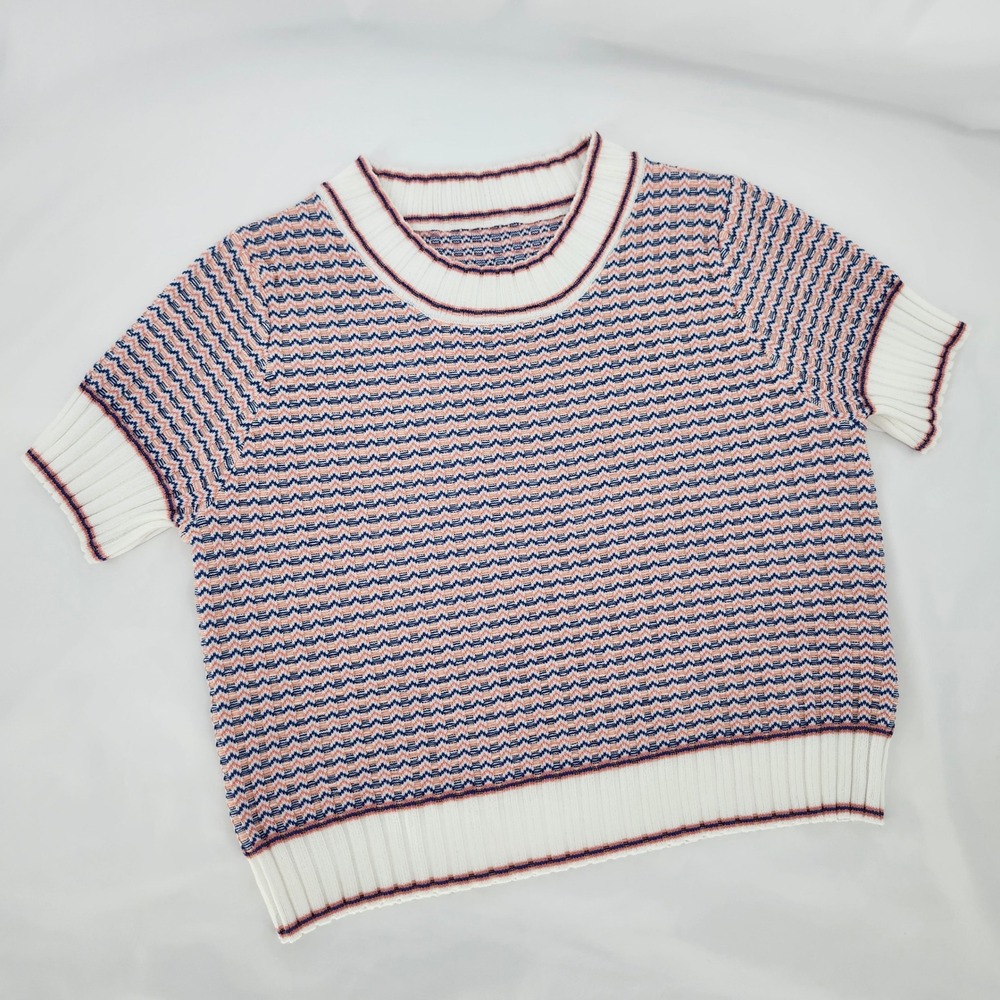 Blue Coral Micro Chevron Cropped Short Sleeve Knit Top Size S Blokecore Varsity